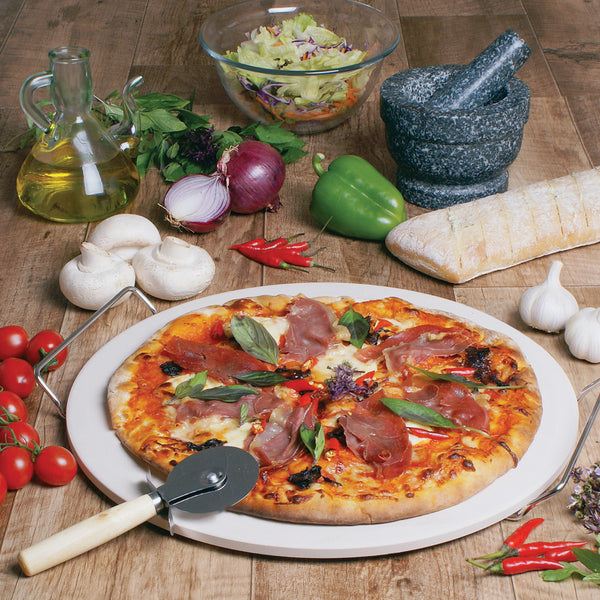 Giant-Sized 38cm (15 Inch) Italian Pizza Stone and FREE Pizza Wheel Cutter