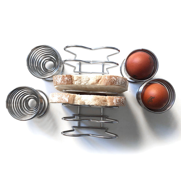 Spiral Chrome Egg Cups and Toast Holder Set
