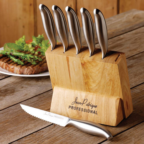 6-Piece Stainless Steel Steak Knife Set with Block