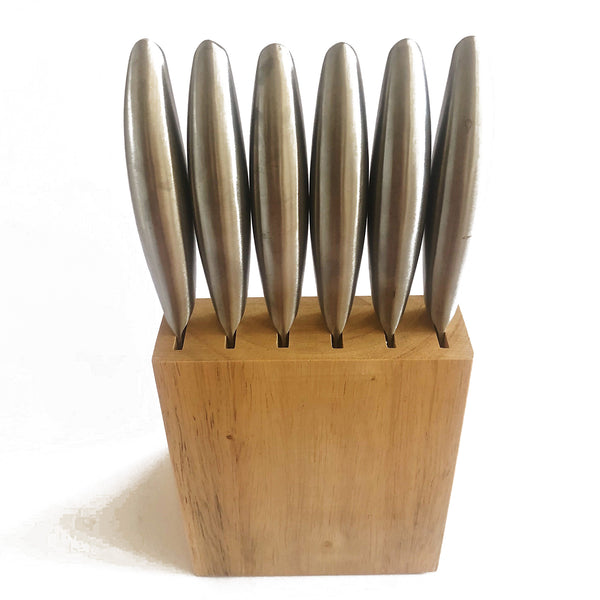 6-Piece Stainless Steel Steak Knife Set with Block