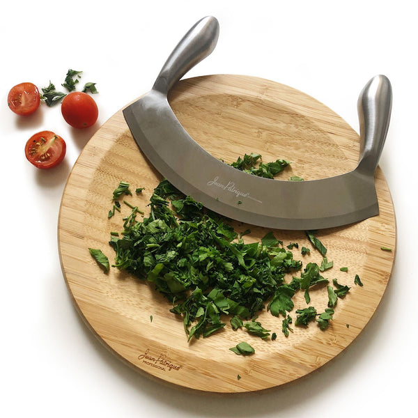 Large double-Handled Stainless Steel Mezzaluna & 26cm Board