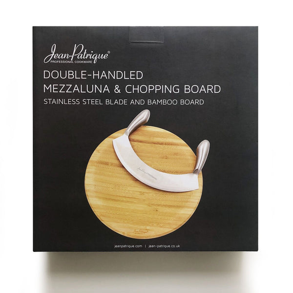 Large double-Handled Stainless Steel Mezzaluna & 26cm Board