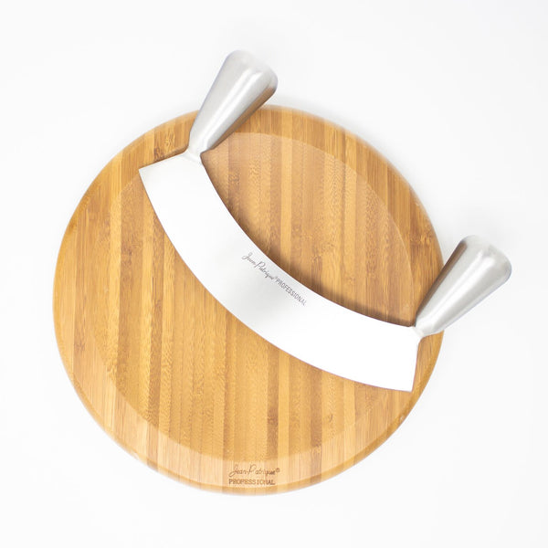 Large double-Handled Stainless Steel Mezzaluna & 26cm Board