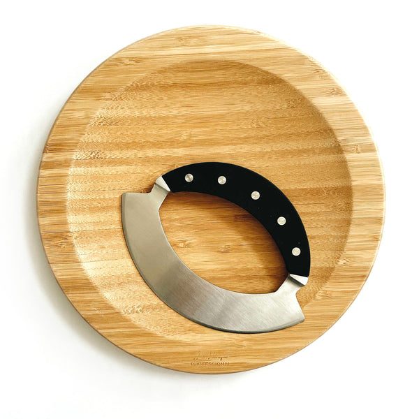Single Handled Mezzaluna and 26cm Bamboo Board