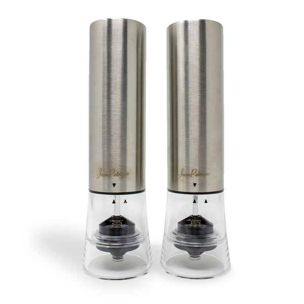 One-Touch Stainless Steel Electronic Salt and Pepper Mill Set of Two