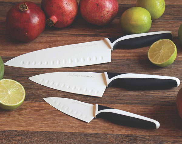 3-Piece Non-Stick Ivory Knife Set with Block