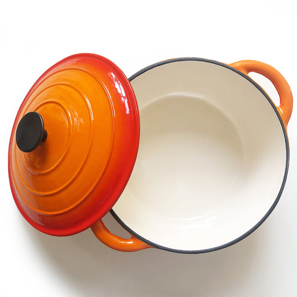 Round Dutch Oven Casserole Dish - Orange Cast Iron 26cm / 10.2 Inch