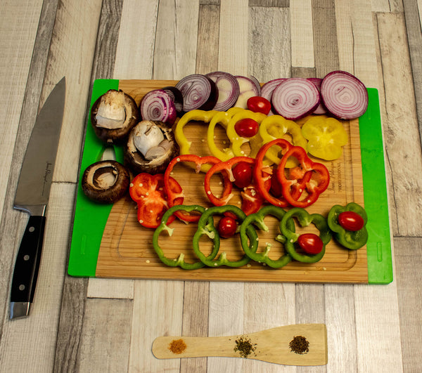 Bamboo Chopping Board with Silicone Ends - Large (Green)