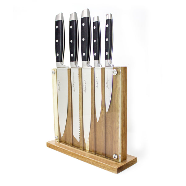 Onyx Collection 5 Kitchen Knife Set with Walnut Acrylic Block - Set of 5