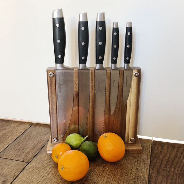 Onyx Collection 5 Kitchen Knife Set with Walnut Acrylic Block - Set of 5