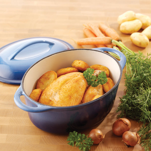 Provencal Blue Cast Iron Oval Roaster