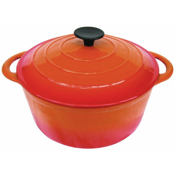 Round Dutch Oven Casserole Dish - Orange Cast Iron 26cm / 10.2 Inch